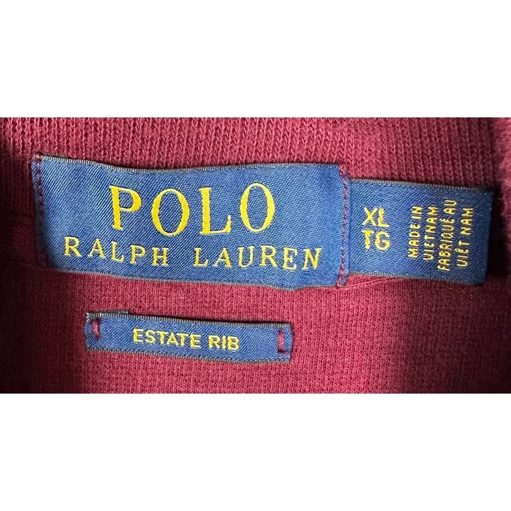Polo Ralph Lauren Sweater Mens XL Burgundy Estate Rib Quarter Zip Flesh Pony EUC